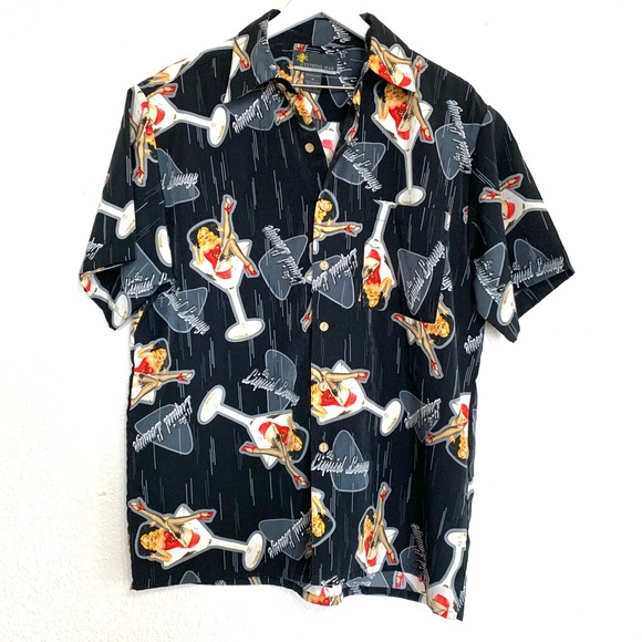 Vintage Black Pin Up Martini Glass Button Up Shirt - Picture 9 of 10